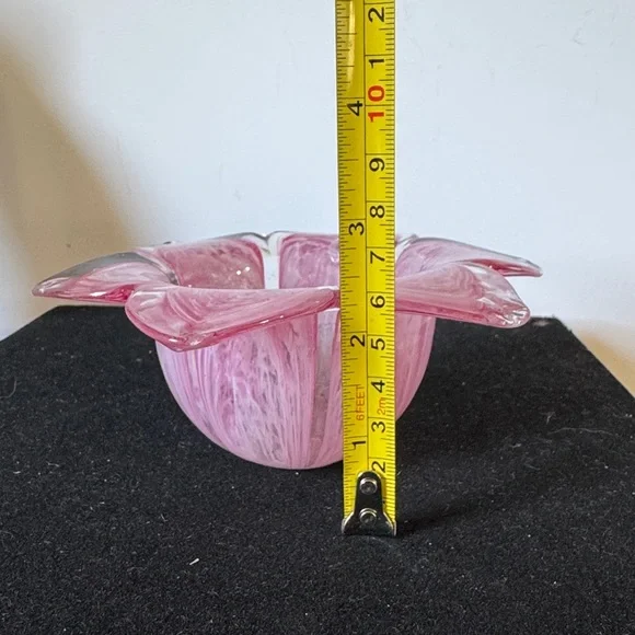 Murano Style Art Glass Style Hand Blown 6 Petal Flower Votive Candle Holder - Picture 6 of 7